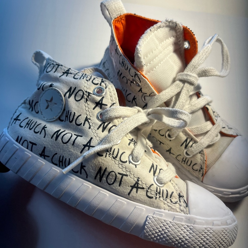Kids White and Orange High-Top Sneakers